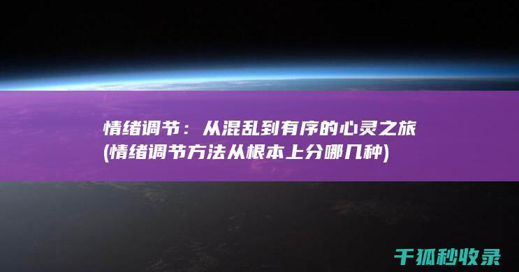 情绪调节：从混乱到有序的心灵之旅 (情绪调节方法从根本上分哪几种)
